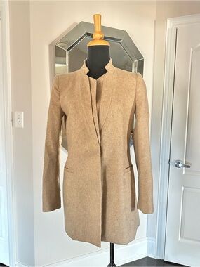 Zara Camel Stand-Neck Wool-Blend Coat